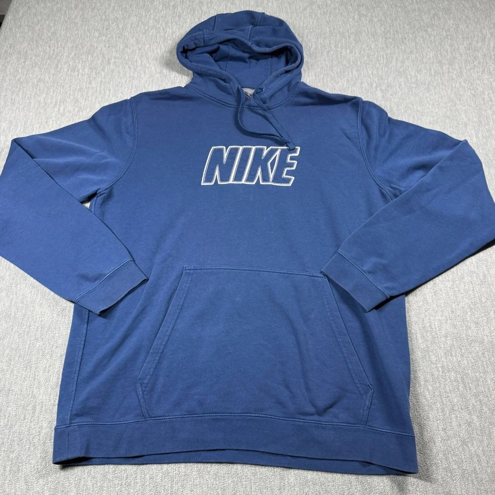 Nike Hoodie Mens XL Blue Spellout Graphic Logo Fleece Pullover Casual Sweatshirt